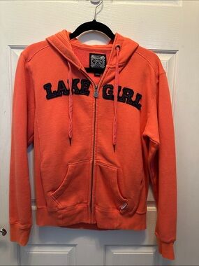 Lake Girl Orange Full-Zip Hoodie Navy lettering Thick Cotton Blend Small